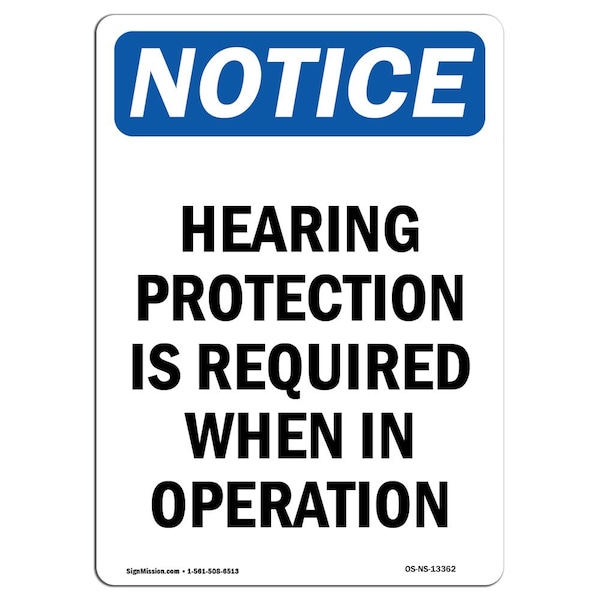 OSHA Sign, Hearing Protection Is Required, 5in X 3.5in Decal, 10PK, 3.5" W, 5" H, Portrait, PK10